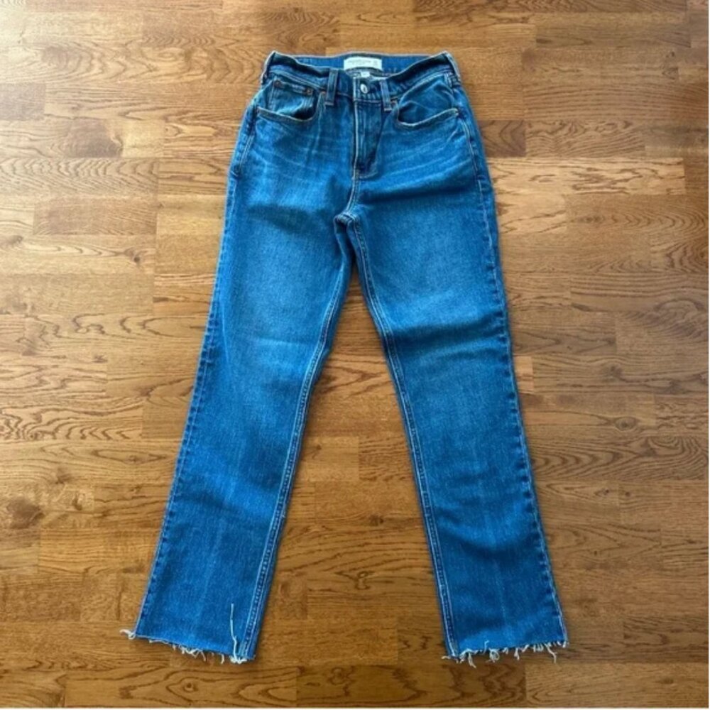 Abercrombie 90's Straight Mid Rise Jeans Denim 00 24 Blue Medium Curve Love Raw - Picture 4 of 6